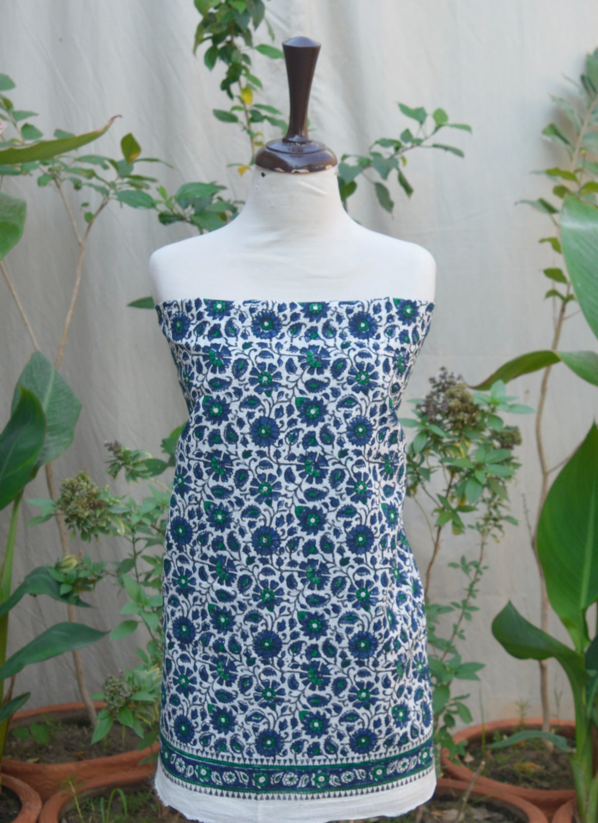 White & Indigo Blue Block Printed 2PC Unstitched