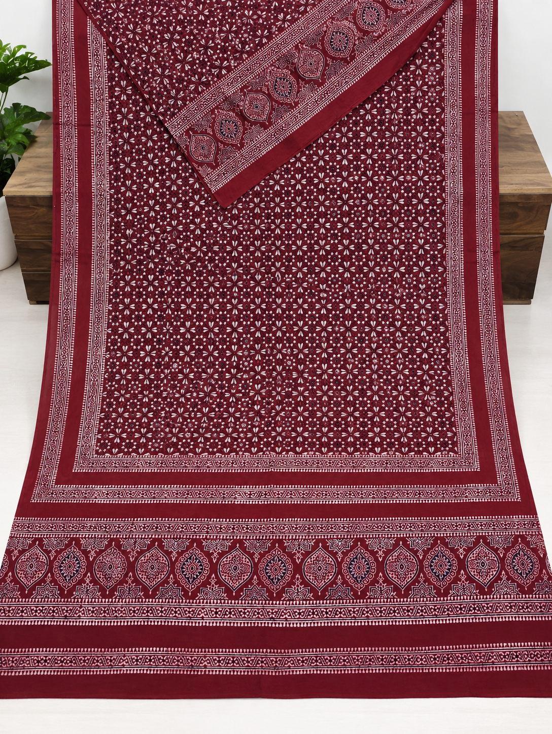 Maroon Ajrak Block Print Pure Lawn – 2PC Unstitched