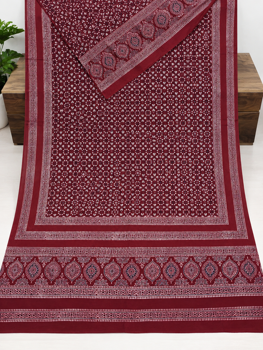 Maroon Ajrak Block Print Pure Lawn – 2PC Unstitched